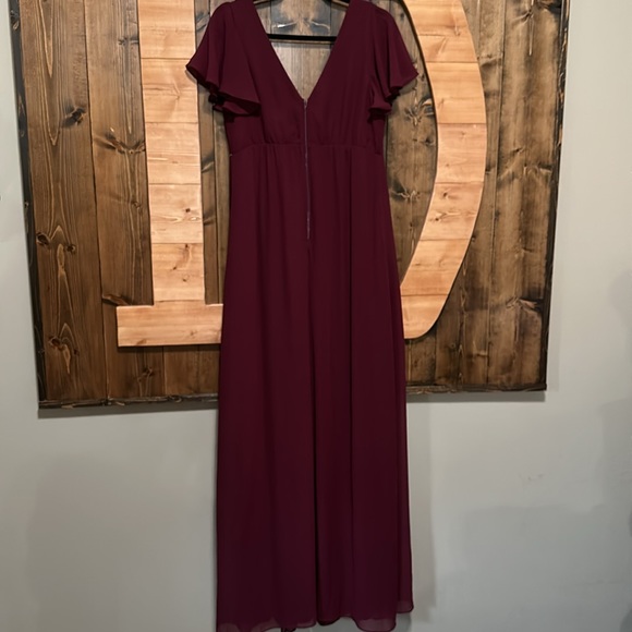 NWOT Birdy Grey Hannah Chiffon V-Neck Flutter Sleeve Dress in Cabernet - Picture 6 of 8